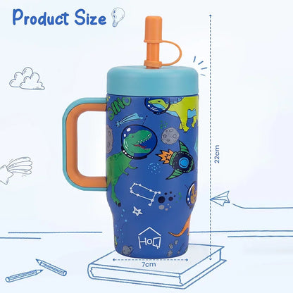 House of Quirk 530ml Kids Tumbler, Stainless Steel - Space Saurus