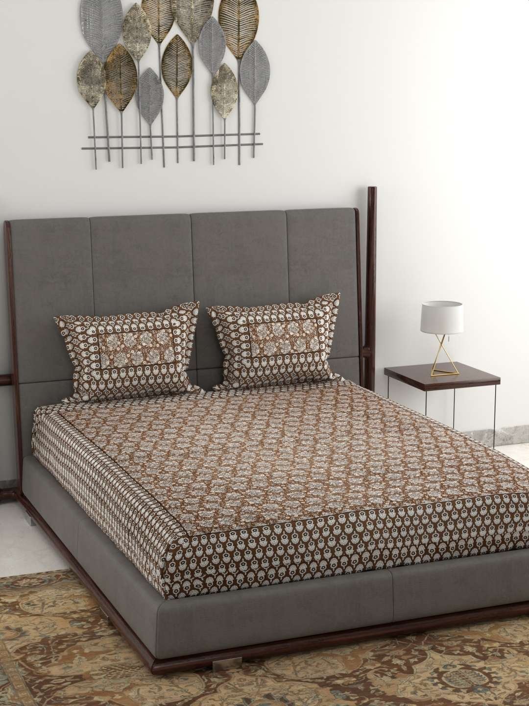 100% Pure Cotton Traditional Printed Bedsheet for Double Bed King Size Bedsheet with 2 Pillow Covers