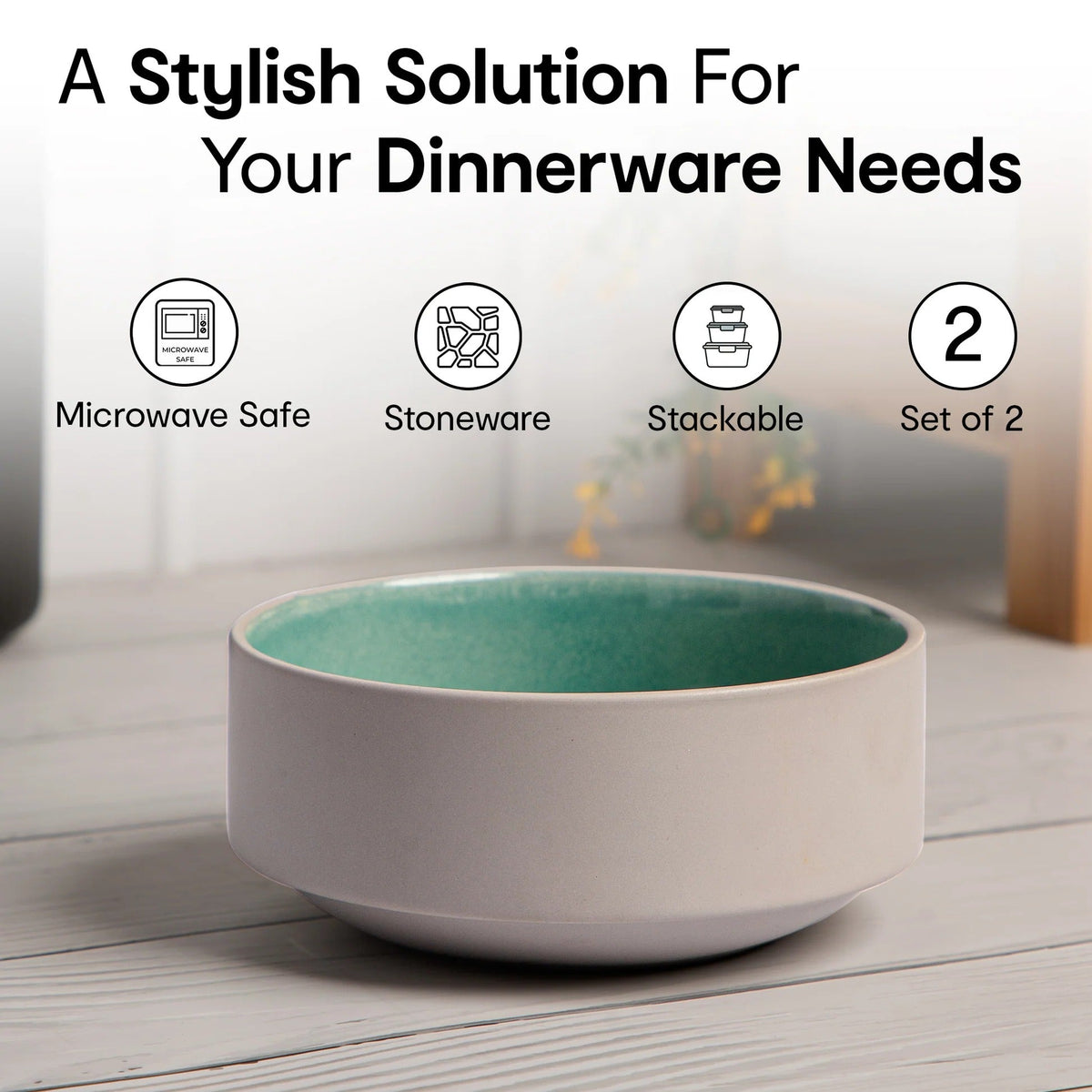 Anko 6 inch Sage Green Glazed Stoneware Bowls Set of 2 6.6cm H x 15.3cm Dia Soup Salad Dessert