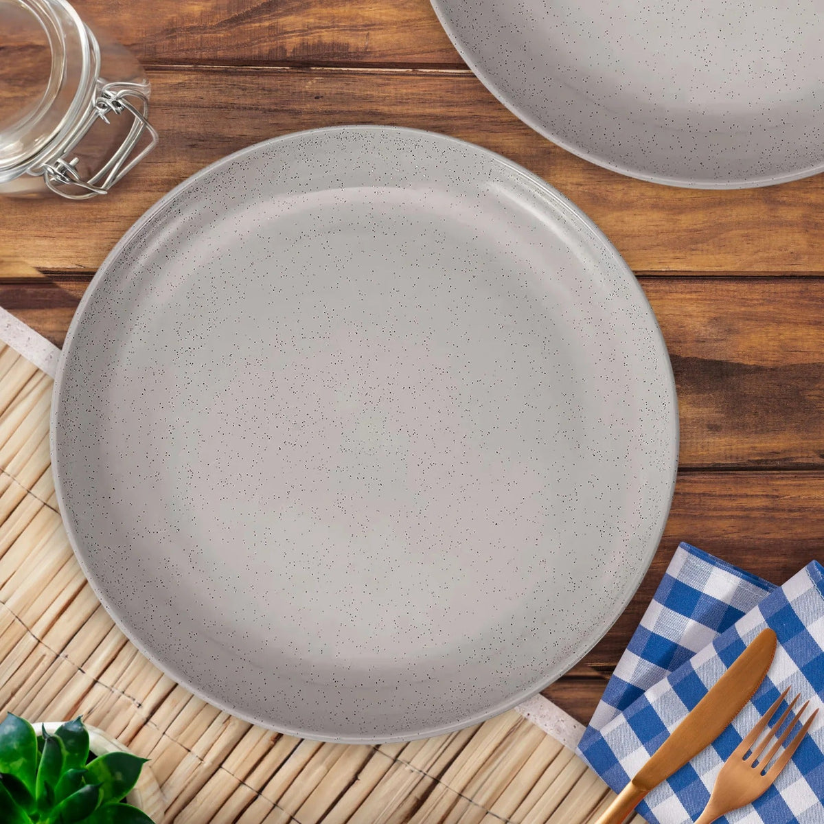 Anko Speckled Green Glazed Dinner Plate Set of 2 10 inch Grey Lightweight