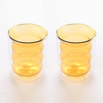 UMAI Curvy Colored Double Walled Cup (200ml) | Yellow | Pack of 2