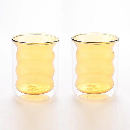 UMAI Curvy Colored Double Walled Cup (200ml) | Yellow | Pack of 2
