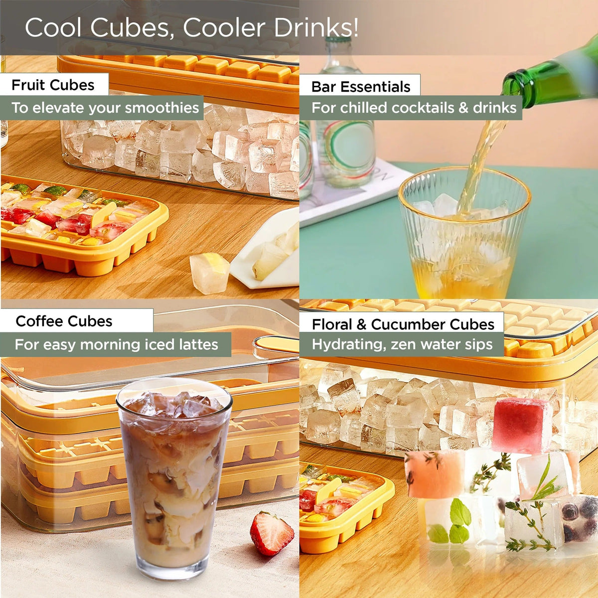 UMAI 2 Layer Ice Cube Trays with Storage Box & Ice Scoop | 72 Compartments | BPA Free | Green