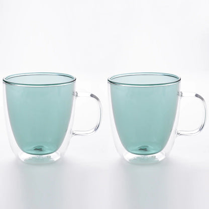 UMAI Double Walled Glass Coffee Mug Set of 2 (400ml) | Green