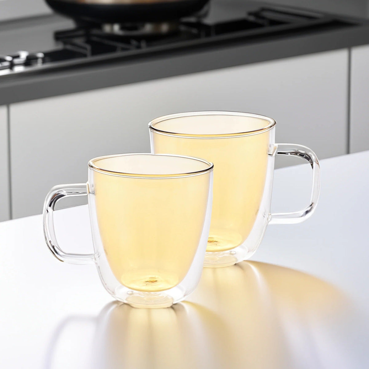 UMAI Double Walled Glass Coffee Mug Set of 2 (400ml) | Grey