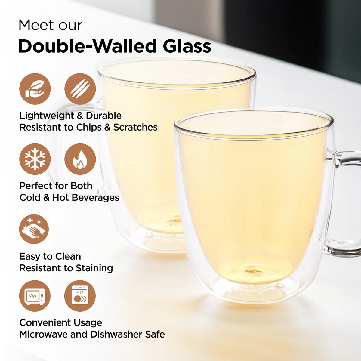UMAI 400ml Double Walled Glass Coffee Mug Set of 2 | Transparent