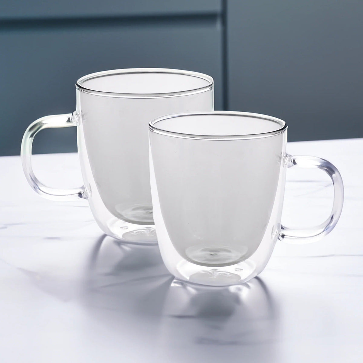 UMAI Double Walled Glass Coffee Mug Set of 2 (400ml) | Grey