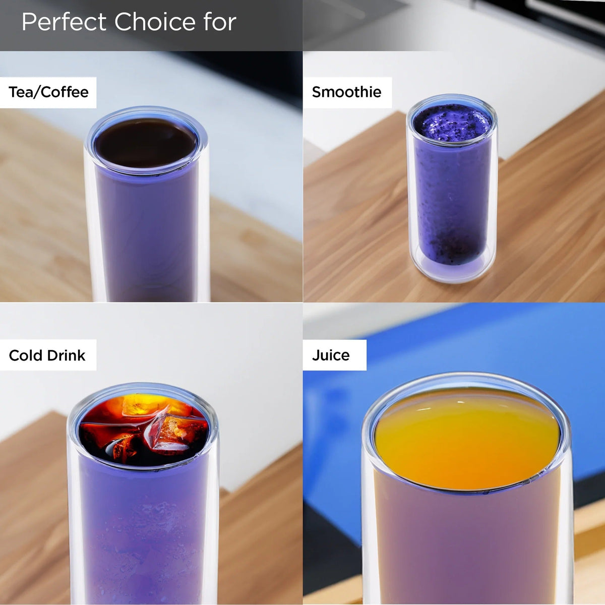UMAI Pack of 2: Double Wall Borosilicate Glass Coffee Mugs | 250ml | Blue