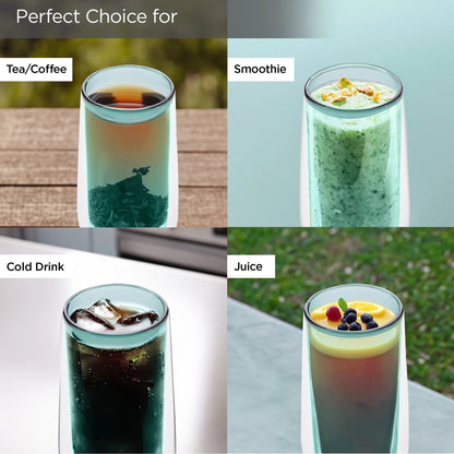 UMAI Double Wall Borosilicate Glass Coffee Mug Set of 2 (240ml) | Green