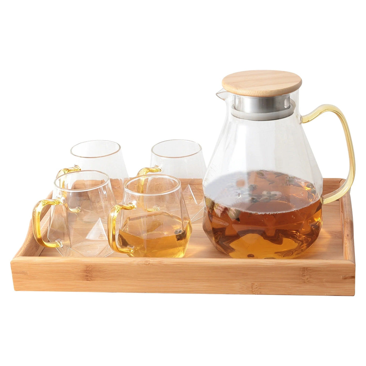 UMAI Borosilicate Glass Water Jug 1820ml + 4 Cups 320ml + Bamboo Tray Gift Set