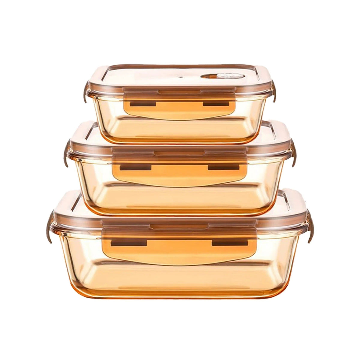 UMAI Pack of 3 Borosilicate Kitchen Containers | 356ml 600ml 970ml | Airvent Lid | Amber