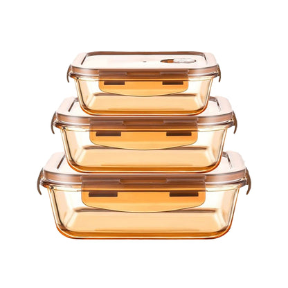 UMAI Pack of 3 Borosilicate Kitchen Containers | 356ml 600ml 970ml | Airvent Lid | Amber