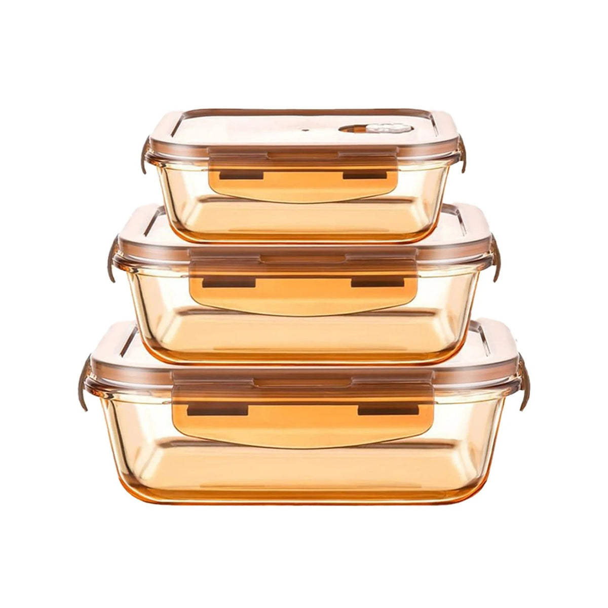 UMAI Pack of 3 Borosilicate Kitchen Containers | 356ml 600ml 970ml | Airvent Lid | Amber