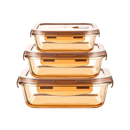 UMAI Pack of 3 Borosilicate Kitchen Containers | 356ml 600ml 970ml | Airvent Lid | Amber