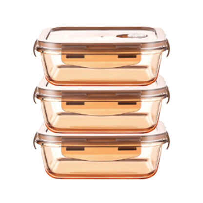 UMAI Pack of 3 Borosilicate Containers | 600ml Each | Airvent Lid | Amber | Fridge Storage