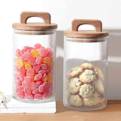 UMAI 1000ml Glass Jars with Wooden Lid | Set of 2 | Airtight | Kitchen Storage