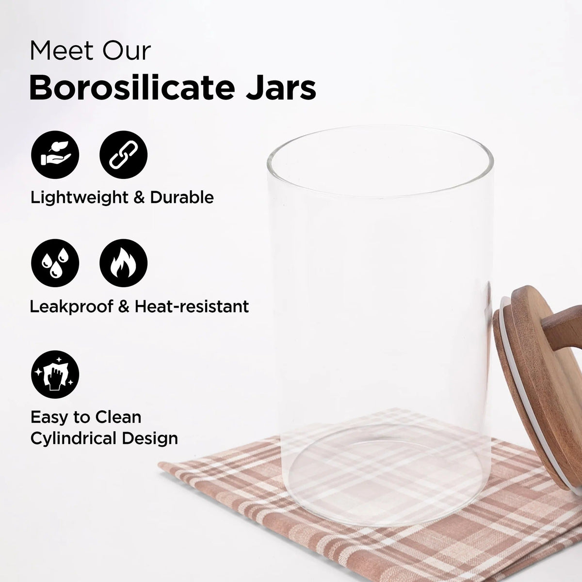 UMAI 1000ml Glass Jars with Wooden Lid | Set of 2 | Airtight | Kitchen Storage