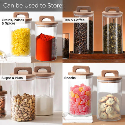 UMAI 1000ml Glass Jars with Wooden Lid | Set of 2 | Airtight | Kitchen Storage