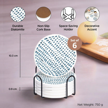 UMAI Diatomite Coasters Set of 6 10cm White Print Dining Table Glass Cover Lid
