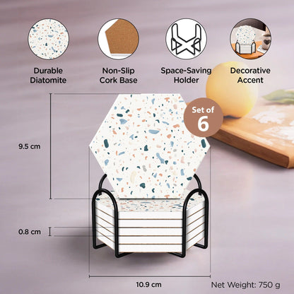 UMAI Diatomite Tea Coaster Set of 6 10cm 8mm Thick Beige Non Slip Mat Housewarming Gift