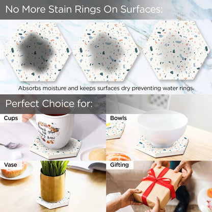 UMAI Diatomite Tea Coaster Set of 6 10cm 8mm Thick Beige Non Slip Mat Housewarming Gift