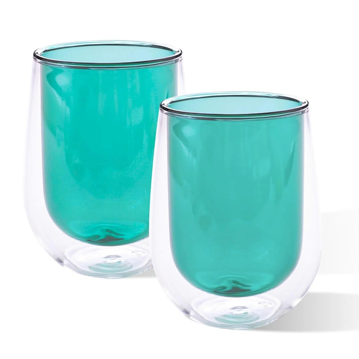 Kuber Industries 4 Pcs Double Walled Borosilicate Glass 190ml | Pack of 2 | Green
