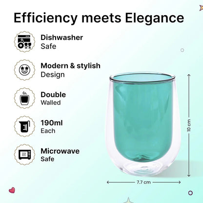 Kuber Industries 4 Pcs Double Walled Borosilicate Glass 190ml | Pack of 2 | Green