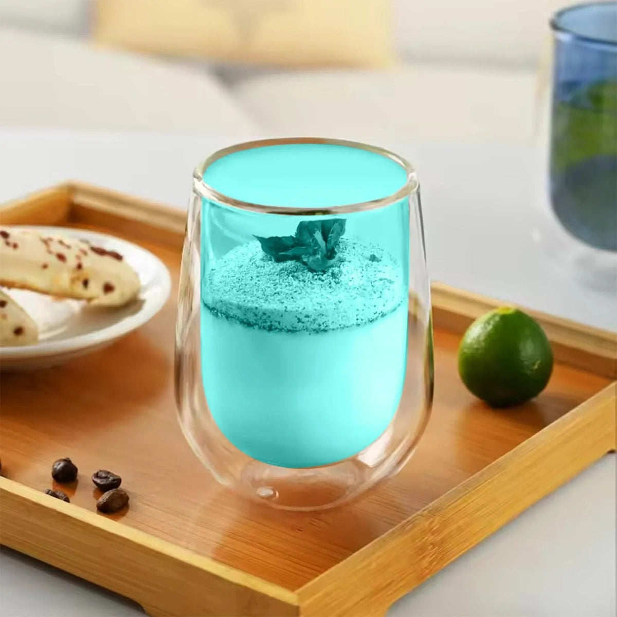 Kuber Industries 4 Pcs Double Walled Borosilicate Glass 190ml | Pack of 2 | Green