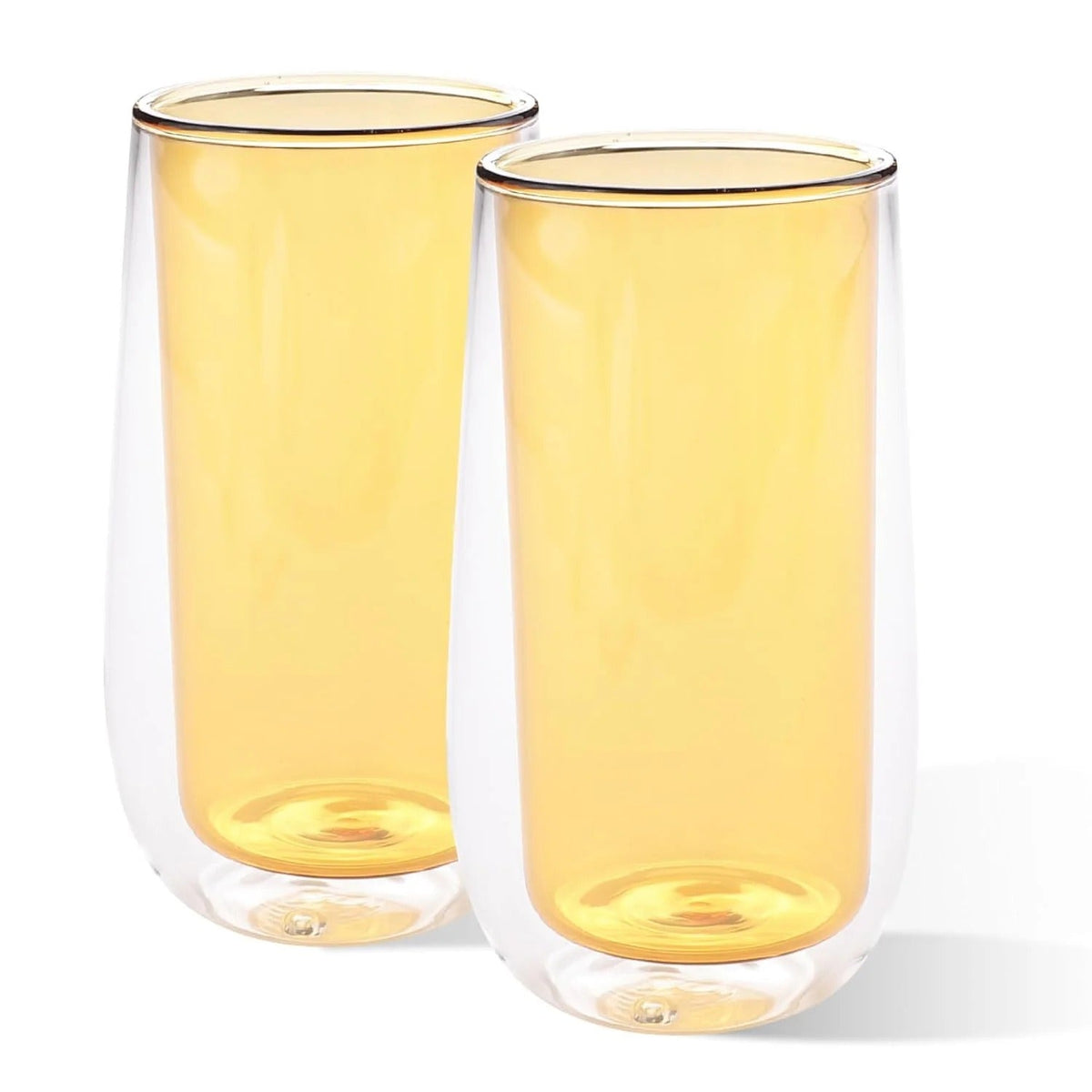 Kuber Industries 6 Pcs Double Walled Borosilicate Glass 240ml | Pack of 3 | Yellow