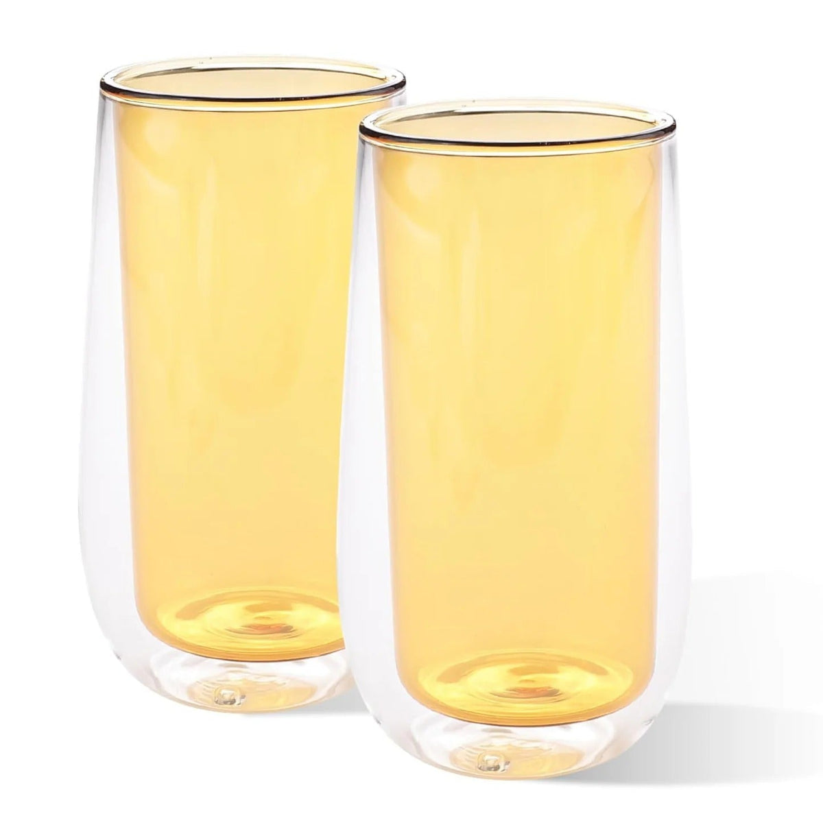 Kuber Industries 6 Pcs Double Walled Borosilicate Glass 240ml | Pack of 3 | Yellow