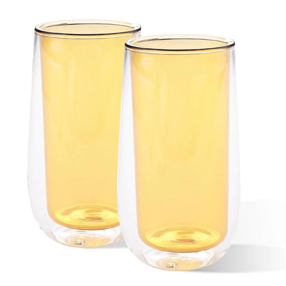 Kuber Industries 6 Pcs Double Walled Borosilicate Glass 240ml | Pack of 3 | Yellow