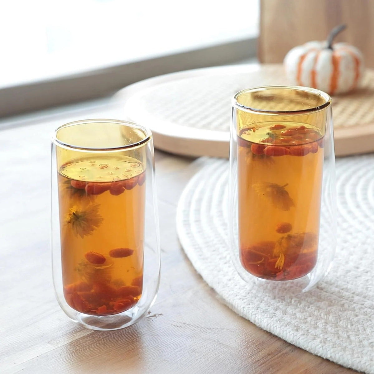 Kuber Industries 6 Pcs Double Walled Borosilicate Glass 240ml | Pack of 3 | Yellow