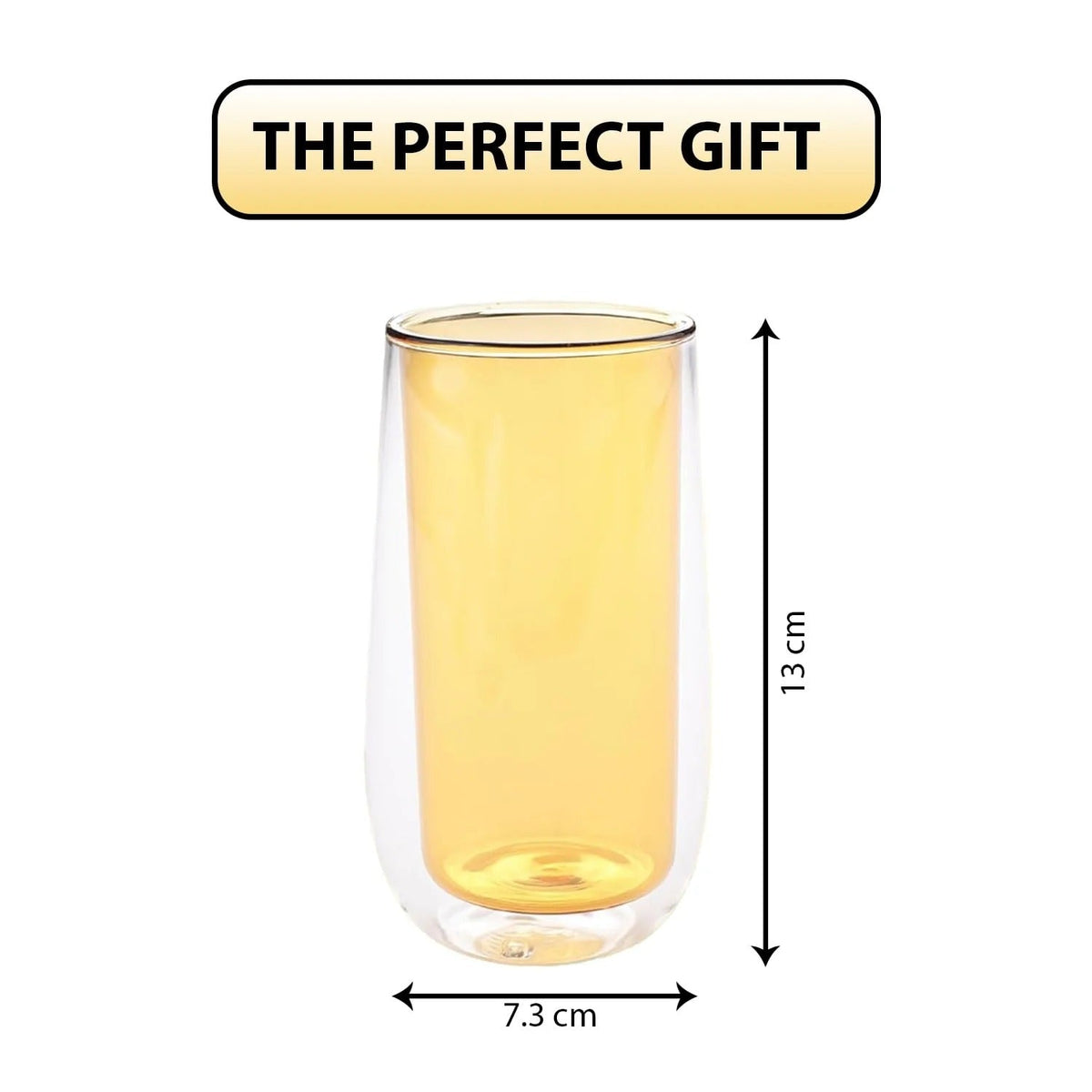 Kuber Industries 6 Pcs Double Walled Borosilicate Glass 240ml | Pack of 3 | Yellow