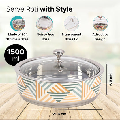 UMAI Double Walled Insulated Serving Casserole 1.5L 304 Stainless Steel Glass Lid Coaster Variant 2