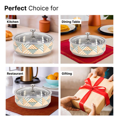 UMAI Double Walled Insulated Serving Casserole 1.5L 304 Stainless Steel Glass Lid Coaster Variant 2