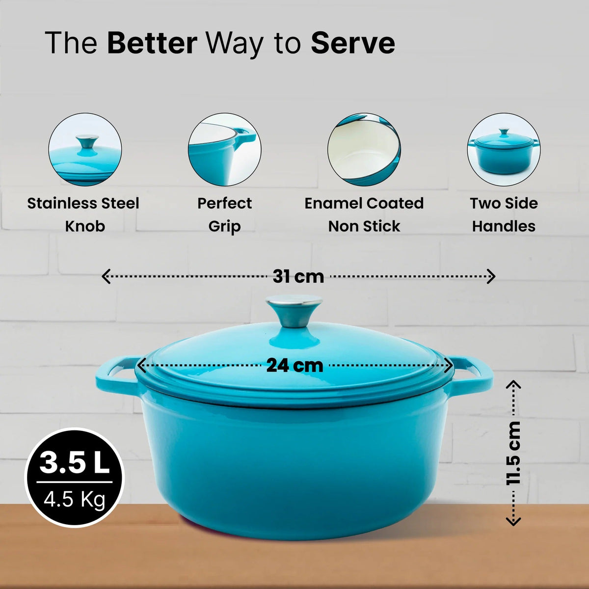 UMAI Cast Iron Dutch Oven 3.5L Biryani Handi Heavy Bottom Induction Rice Pot Silicon Sleeve Blue