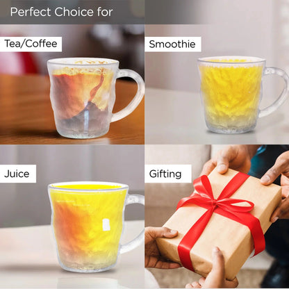 UMAI Set of 2: Glass Tea Cups - Lead-Free Elegant Design | 280ml | Transparent