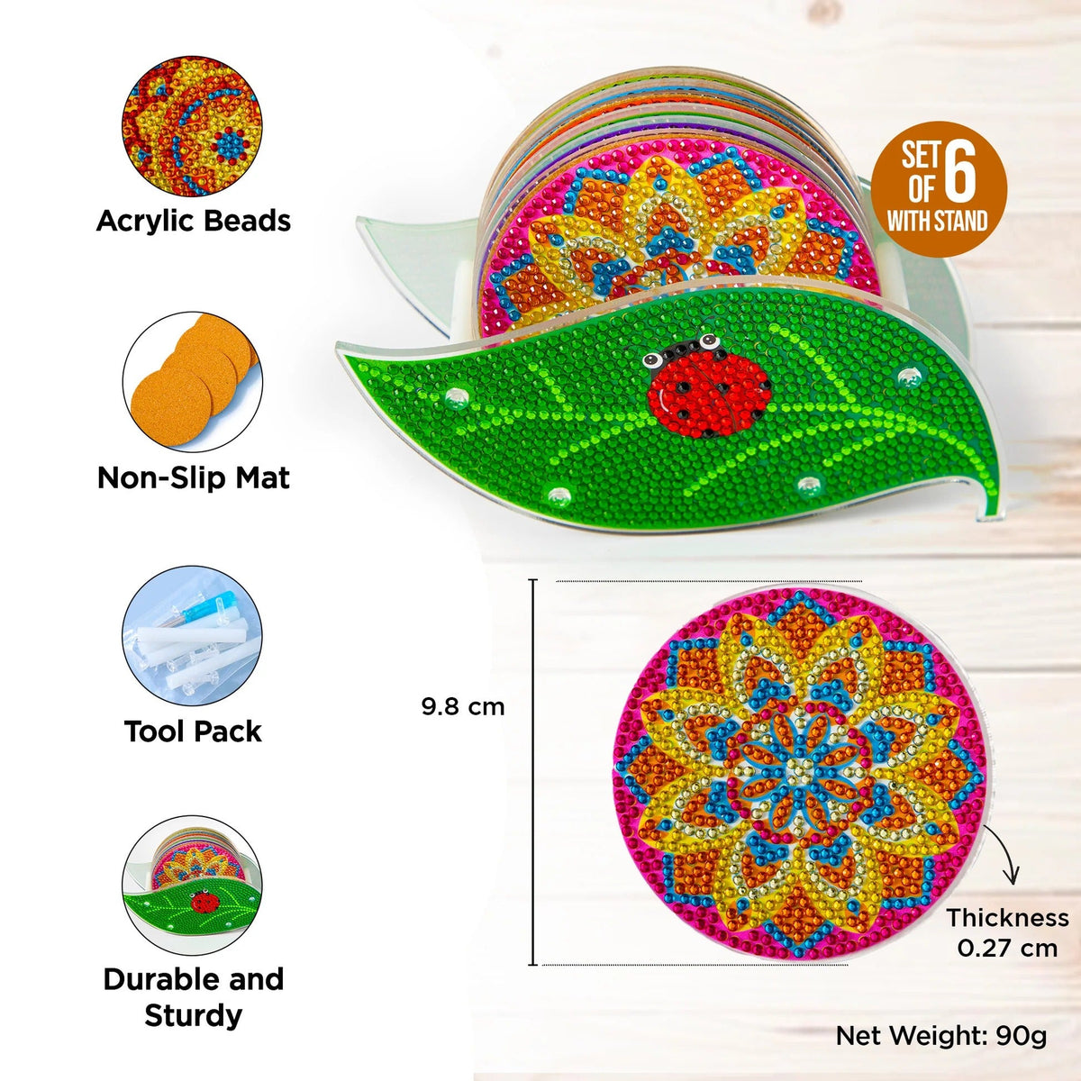 UMAI Ceramic Coasters Set of 6 with Holder 10cm Multicolor Dining Table Glass Cover Lid