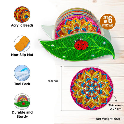 UMAI Ceramic Coasters Set of 6 with Holder 10cm Multicolor Dining Table Glass Cover Lid