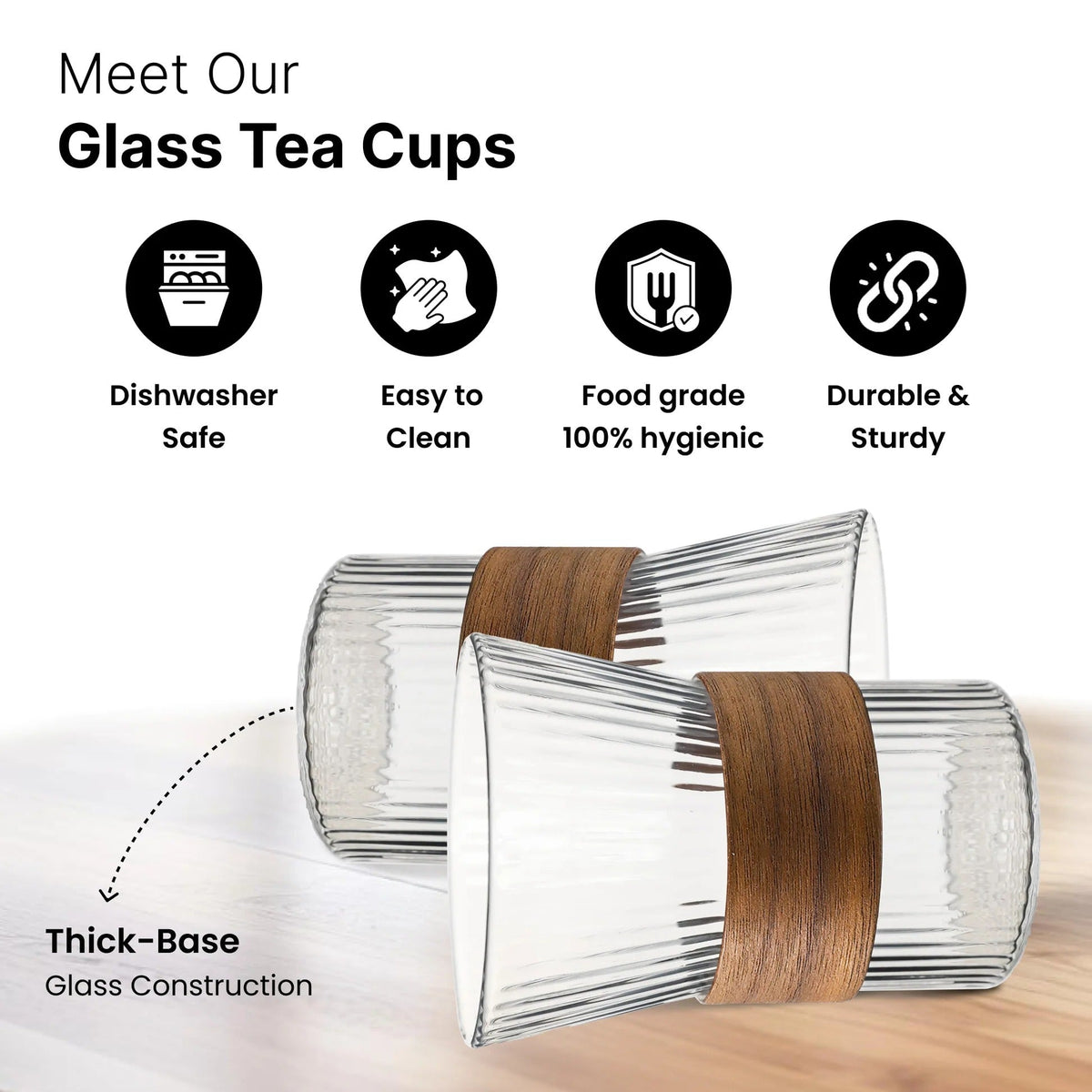 UMAI Set of 2: Lead-Free Glass Tea Cups with Bamboo Sleeve | 280ml