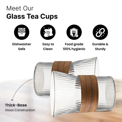 UMAI Set of 2: Lead-Free Glass Tea Cups with Bamboo Sleeve | 280ml