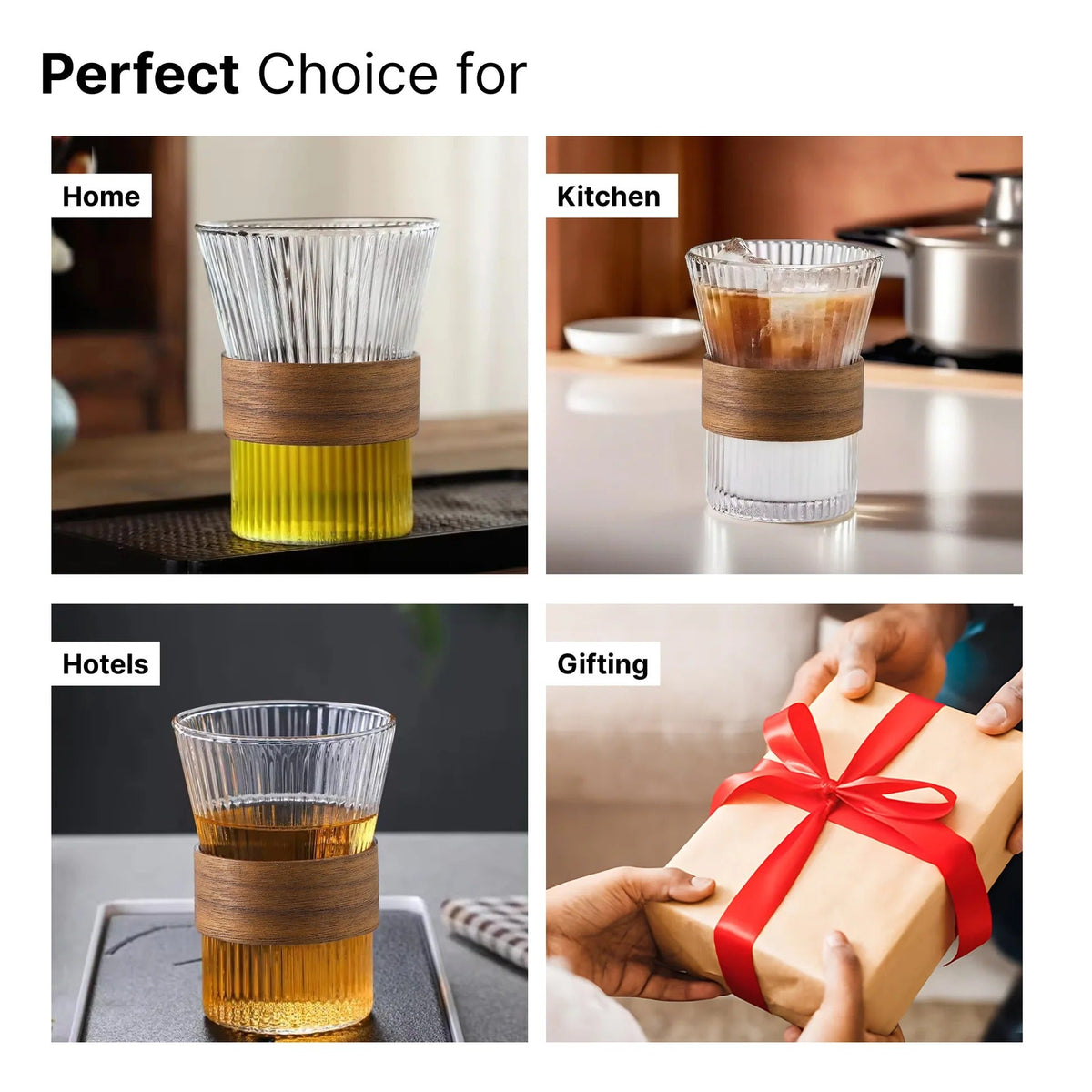 UMAI Set of 2: Lead-Free Glass Tea Cups with Bamboo Sleeve | 280ml