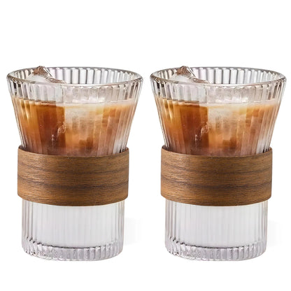 UMAI Set of 2: Lead-Free Glass Tea Cups with Bamboo Sleeve | 280ml