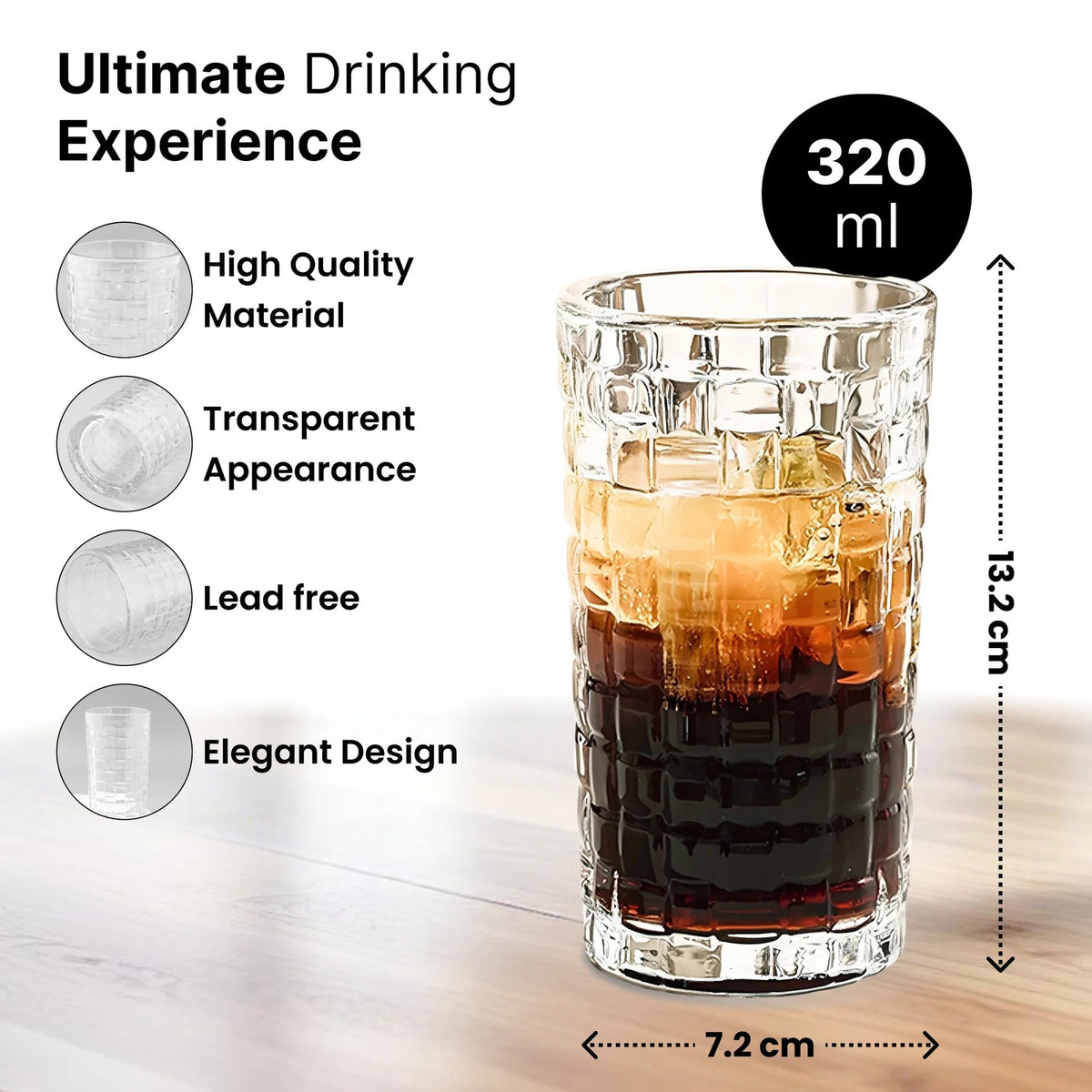 UMAI Whiskey Glasses Set of 4 (320ml) | Lead Free | Heavy Bottom | Crystal Clear