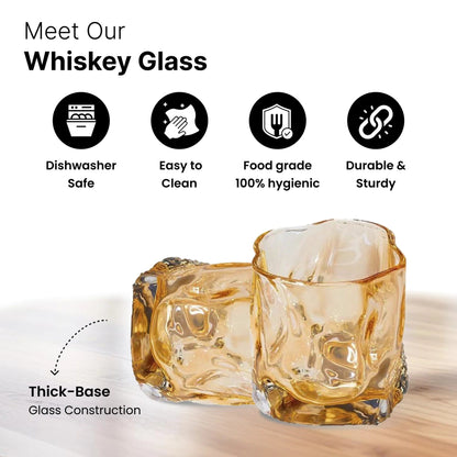 UMAI Whiskey Glasses Set of 2 (230ml) | Lead Free | Heavy Bottom | Amber