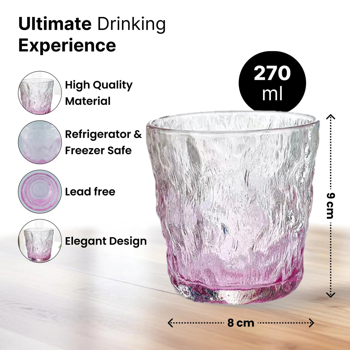 UMAI Set of 2: Purple Lead Free Whiskey Glasses | 270ml | Heavy Bottom