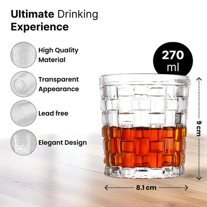 UMAI Whiskey Glasses Set of 2 (270ml) | Lead Free | Heavy Bottom | Crystal Design