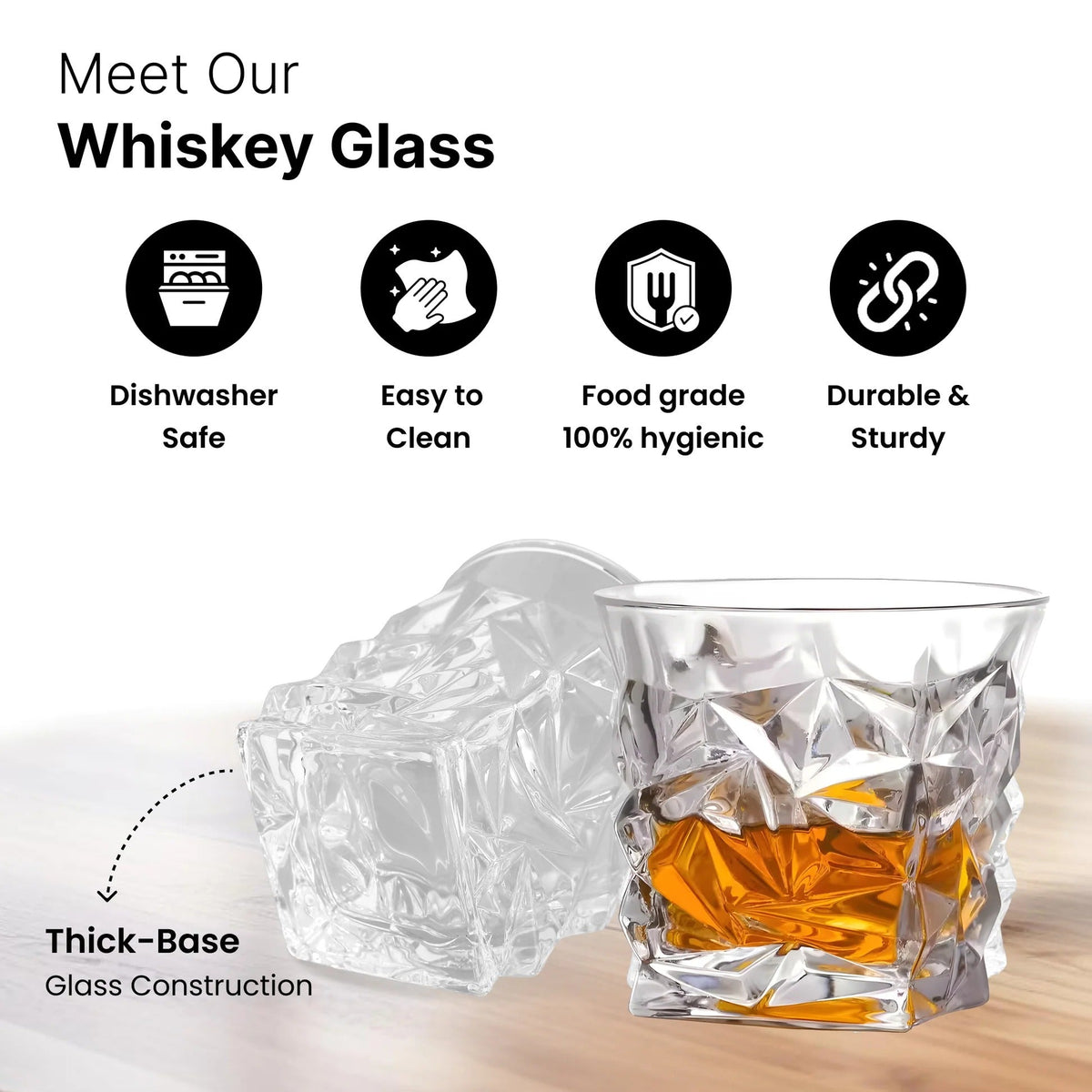 UMAI Whiskey Glasses Set of 4 (280ml) | Lead Free | Elegant Design | Transparent