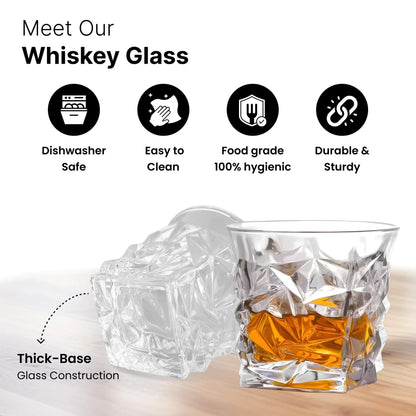 UMAI Whiskey Glasses Set of 4 (280ml) | Lead Free | Elegant Design | Transparent