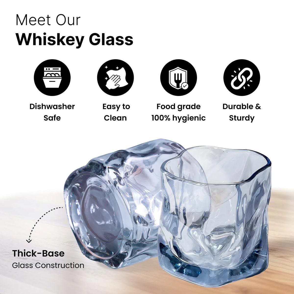 UMAI Whiskey Glasses Set of 2 (230ml) | Lead Free | Elegant | Blue